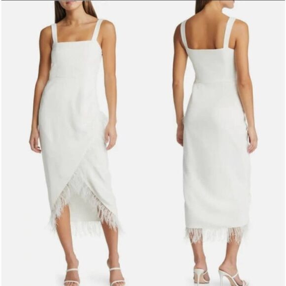 Saylor Caylin White Feather Sleeveless Midi Dress Size S New $352 - Picture 1 of 4
